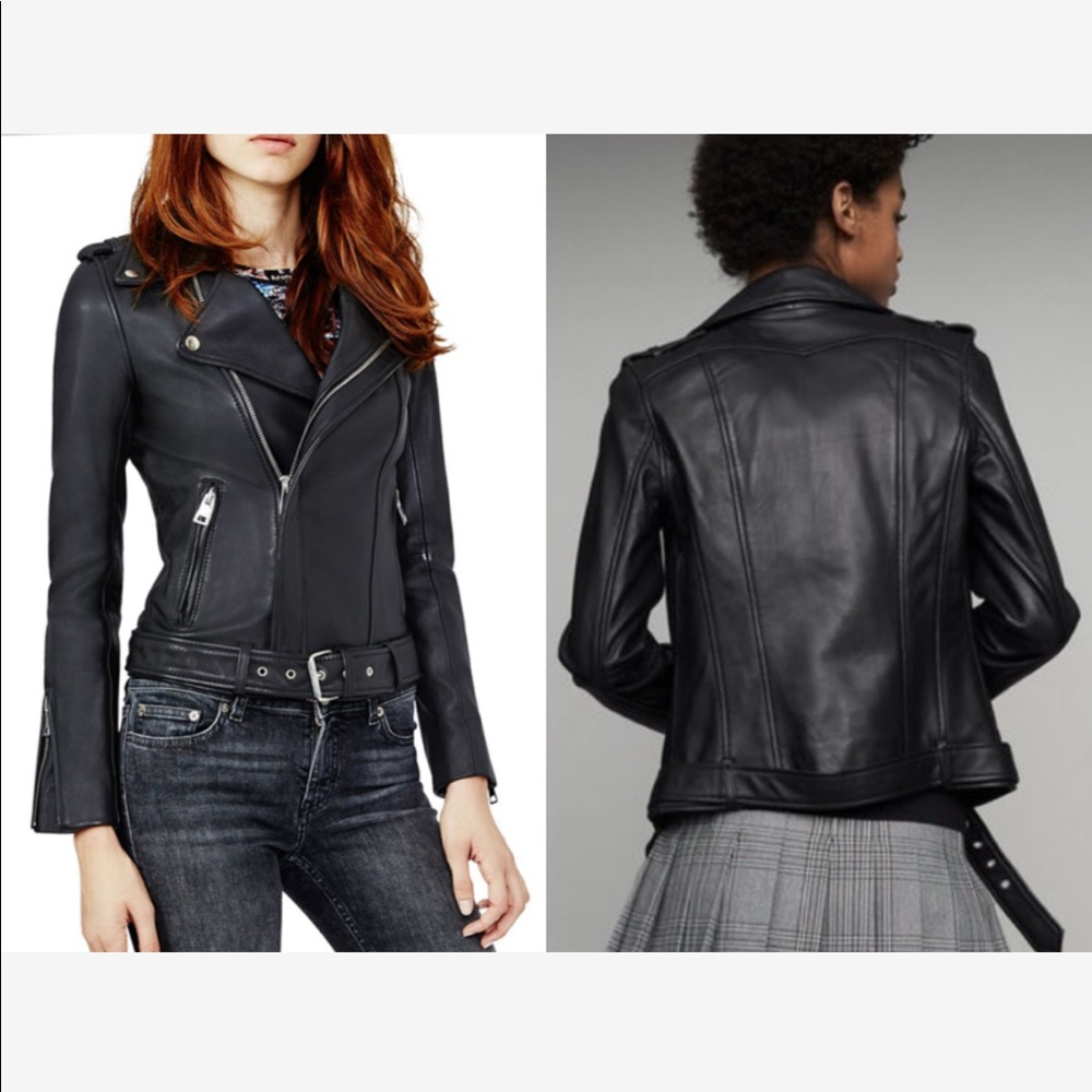 MAJE Bocelui Leather Biker Jacket with Belt Size M - Picture 4 of 16
